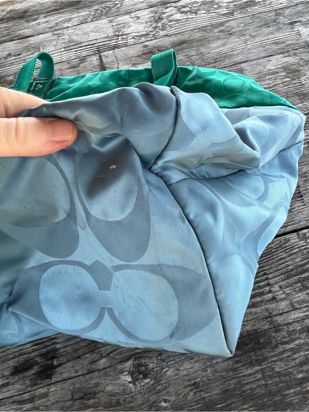 Coach Green and Blue Signature Tote Bag clean inside/ weekender bag - Picture 11 of 13
